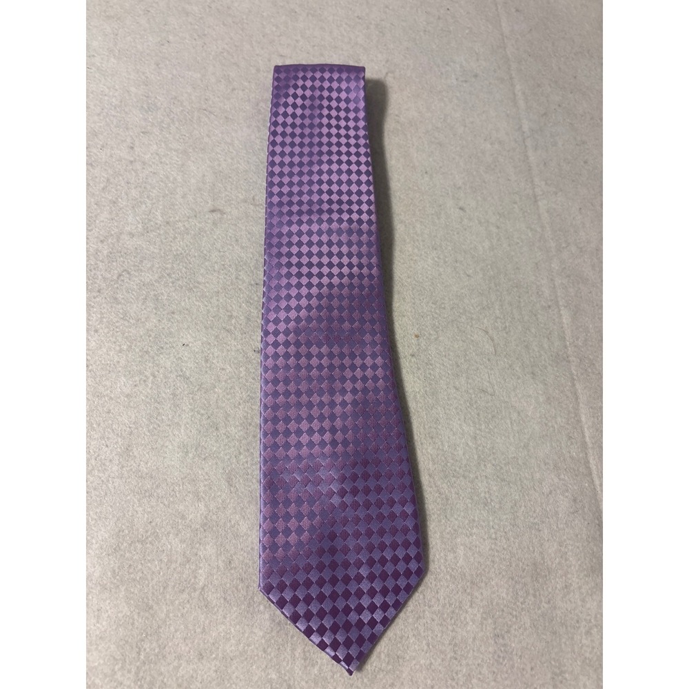 Roberto Lorenzo Purple Checkered Necktie Mens OS Lavender Geometric Excellent